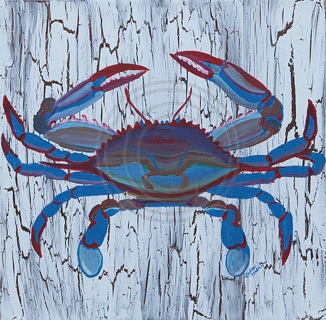 crab-on-crackle-paint canvas