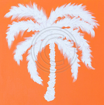 palm tree painted in white on orange background