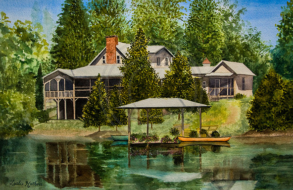 Lake House Reflections Watercolor