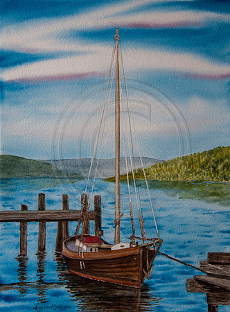Old Sailboat Red Watercolor