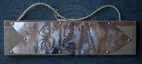 Tin Punch metal on wood sea sign reclaimed wood