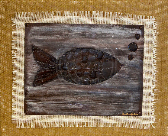 burlap fish on canvas
