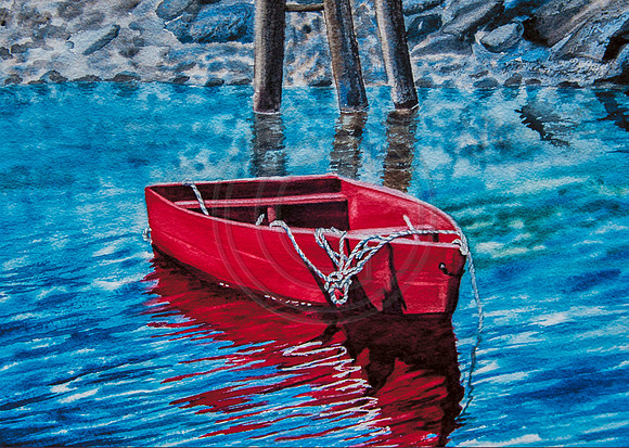 "Red Boat" Watercolor by Leslie Hathorn