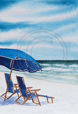 "beach chairs in blue" watercolor