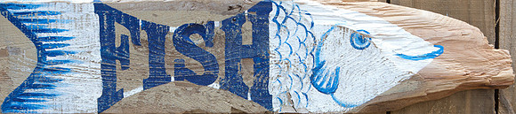 reclaimed wood sign with natural fish shape