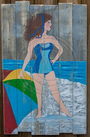 Vintage Beach Bather on Wood Slats
